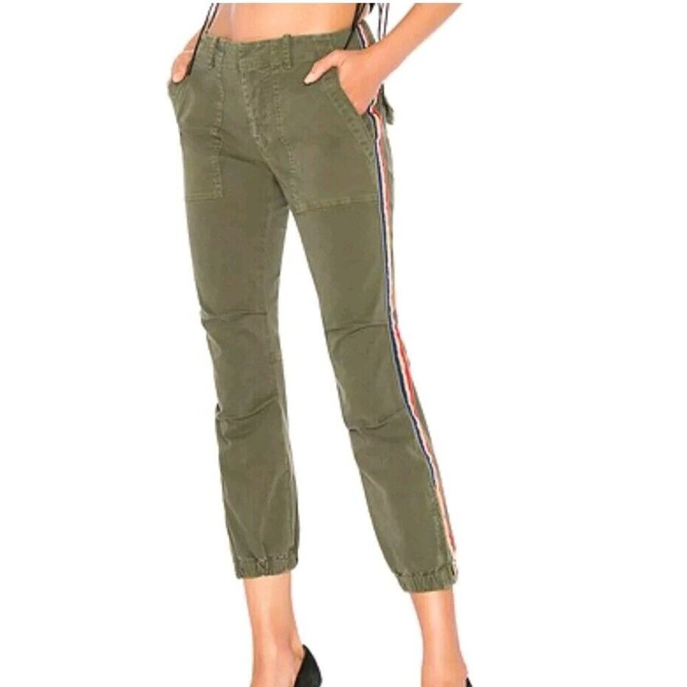 Nili Lotan Cropped French Military Pants 2 Side Tape Army Olive Green